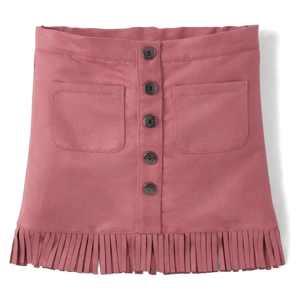 Gymboree Girls Country Charm Pink Faux Suede Fringe Skirt Size 12 NEW